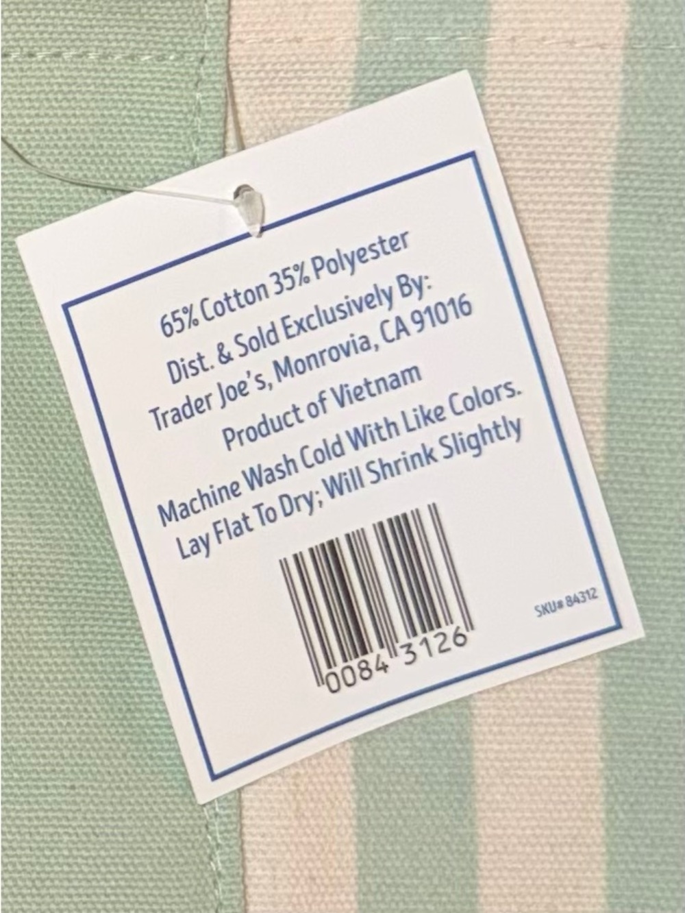 MINI NWT Trader Joe’s Summer Striped Mini Canvas Tote Bag - Cream & Mint Green - Picture 5 of 5